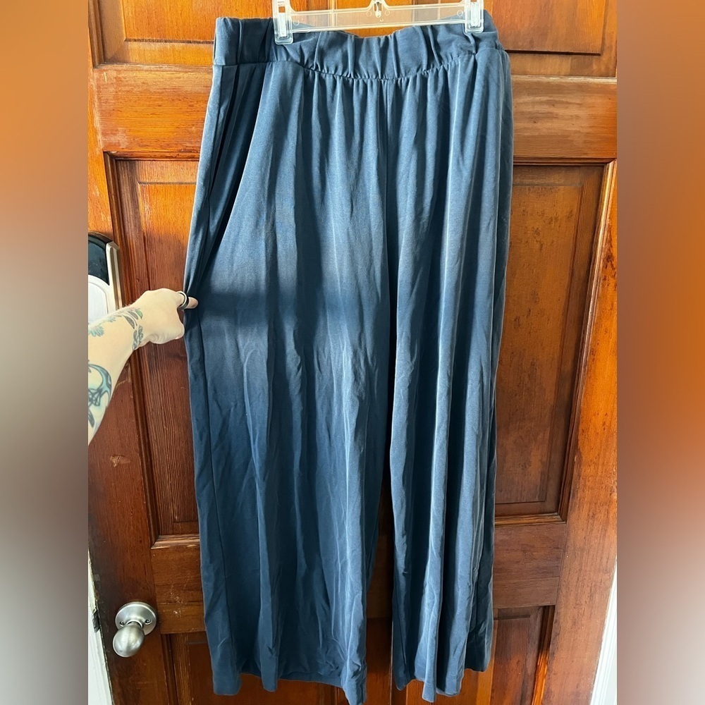 MONKI Super Soft Wide-Leg Trousers – Navy – XL Lounge Pants Pull-Up Comfy Blue